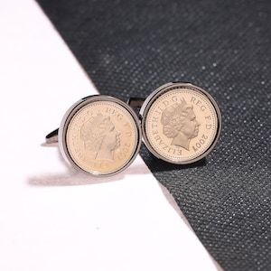 five pence coin cufflinks choice of date 1990-2010 VELVET POUCH image 1