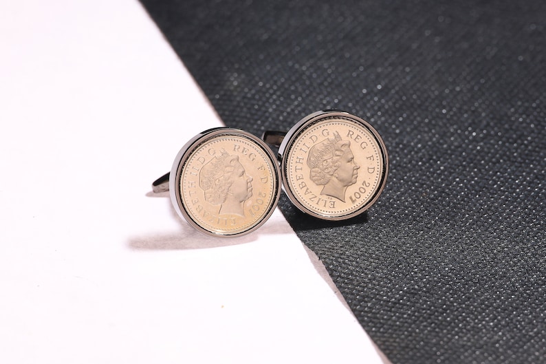 five pence coin cufflinks choice of date 1990-2010 VELVET POUCH image 1