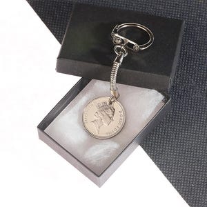 Llavero con moneda de cinco peniques de 1986, regalo de 40 cumpleaños