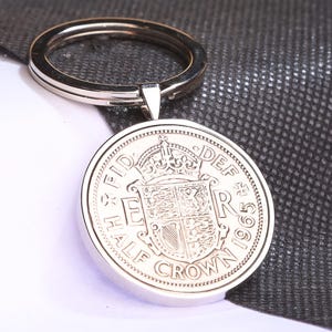 1965 60th birthday Half Crown coin Luxury keyring- English pre decimal coin