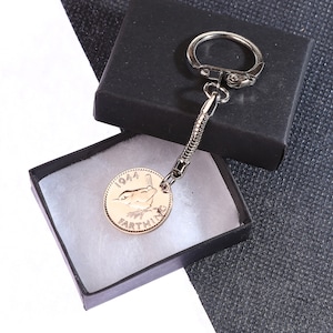 1944 80th birthday  farthing coin keyring- pre decimal