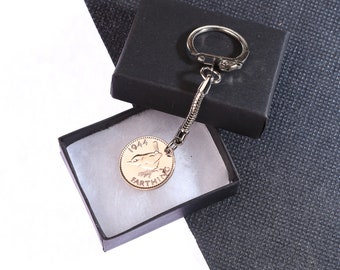 1944 80th birthday  farthing coin keyring- pre decimal