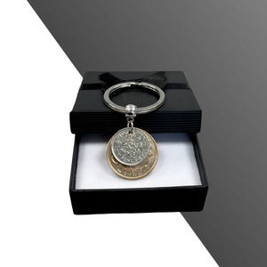 60th Birthday 1966 English half penny/sixpence  Double Keyring