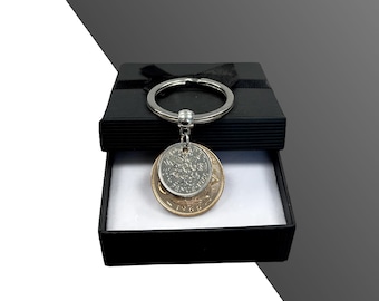60th Birthday 1966 English half penny/sixpence  Double Keyring