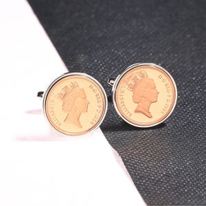 1995 one penny coin cufflinks - 30th birthday gift -Choose Your Surround Colour-Heads & Heads