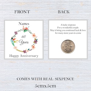 Ficha personalizada del 60 aniversario de bodas de 1963 con la suerte de seis peniques
