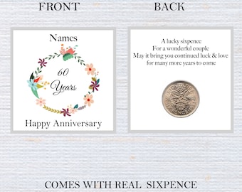 Personalised 60th wedding anniversary 1963 lucky sixpence coin token