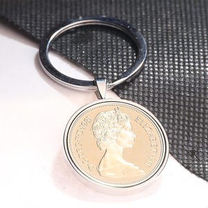 1981 45th birthday OLD Ten pence  Luxury coin keyring -Choose your Metal & Box Colour