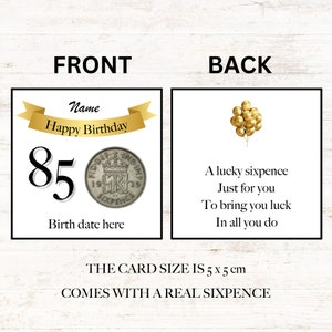 personalised lucky sixpence 85th birthday token - gift - banner design