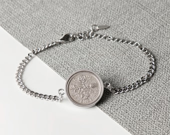 Bransoletka łańcuszkowa Sixpence z 1956 r. – 70. urodziny – prezent dla niej