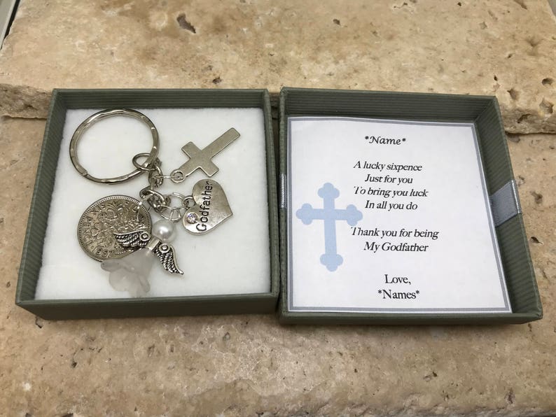 PERSONALISED Godmother Godfather Thank You Lucky Sixpence Coin Keepsake Angels