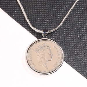 1985 40th birthday old Five pence coin pendant - choose your colour