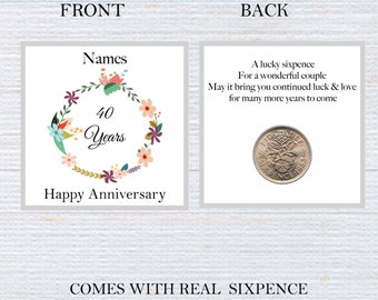 Personalised 40th wedding anniversary lucky sixpence coin token