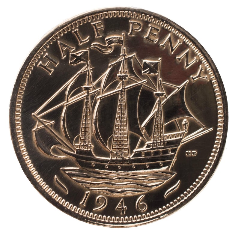 80th birthday gift 1946 Polished Halfpenny Polished Coin image 3