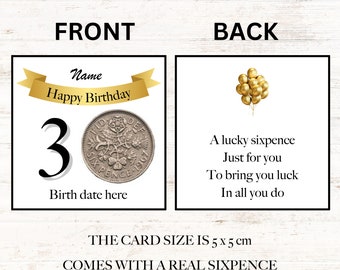 personalised lucky sixpence 30th birthday token - gift - banner design 1994