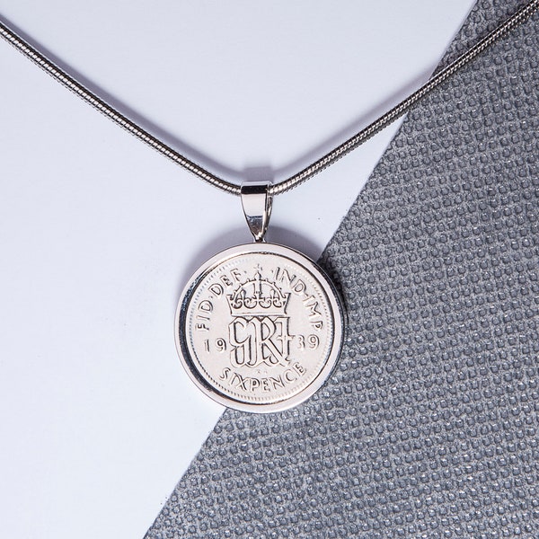 1939 85th birthday Lucky sixpence coin pendant necklace -choose your metal and box colour