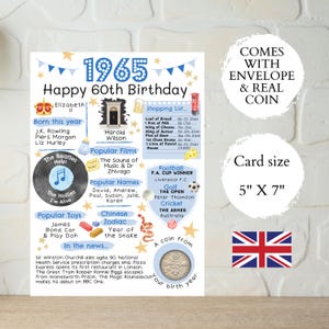 60. Geburtstagskarte mit Münze 1965 - In Großbritannien - kommt mit Umschlag