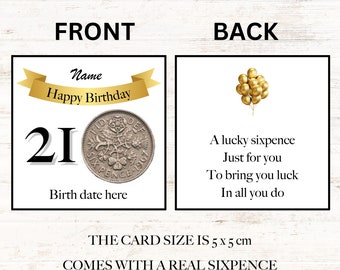 personalised lucky sixpence 21st birthday token - gift - banner design 2004