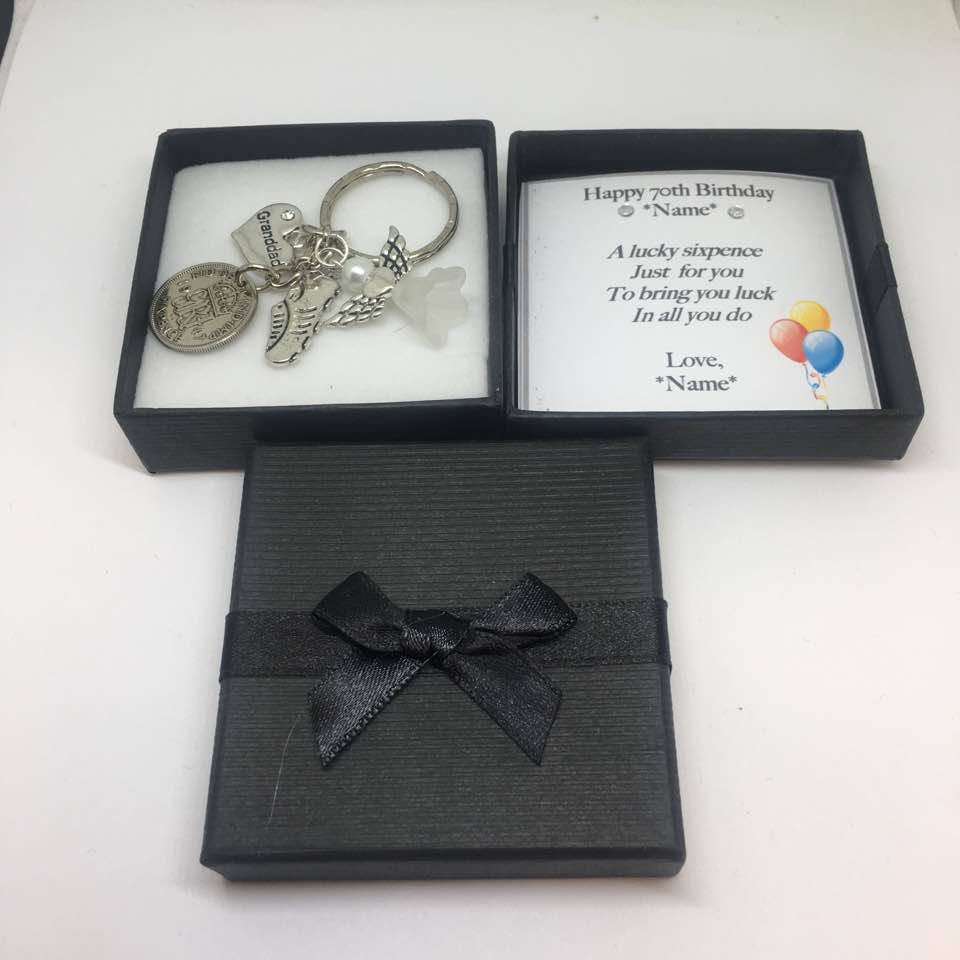 70th birthday gift lucky sixpence keyring charm 1949 gift