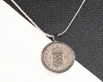 Cadeau pour 70e anniversaire de 1956 Collier à pendentif d'un shilling-anglais
