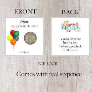 personalised lucky sixpence 80th birthday token - gift - balloon design