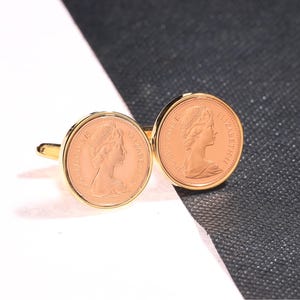 50th birthday 1975 one penny coin cufflinks - Choose Your Metal Colour-Heads & Heads