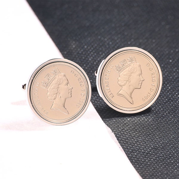35th birthday 1989 Genuine old size 5pence  coin cufflinks-Heads & Heads