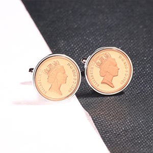 1985 one penny coin cufflinks - 40th birthday gift -Choose Your Surround Colour-Heads & Heads