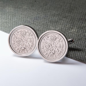 1956 70th Birthday Lucky Sixpence Coin Cufflinks - Gift/Anniversary - choose your surround colour-Tails & Tails