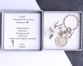Personalised Best Man lucky sixpence keyring wedding  favour gift with gift box