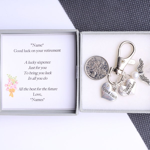 Lucky sixpence retirement keyring keepsake