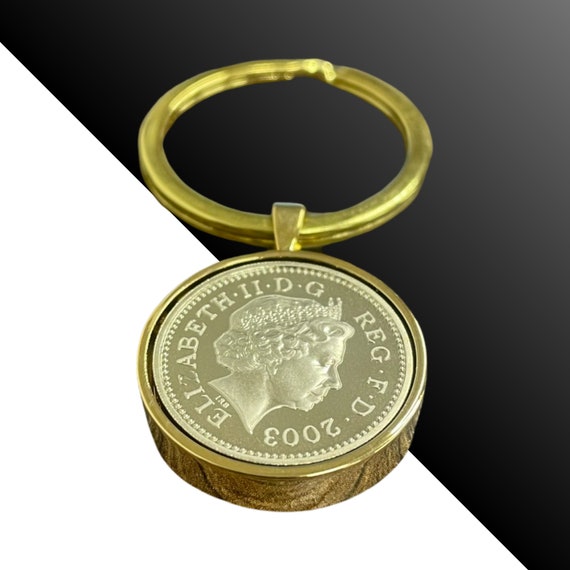 2004 21ST Birthday One Pound Coin Luxury Keyring -Choose your colour  surround