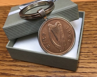 Irish Old Penny Coin Keyring - dates 1928-1968