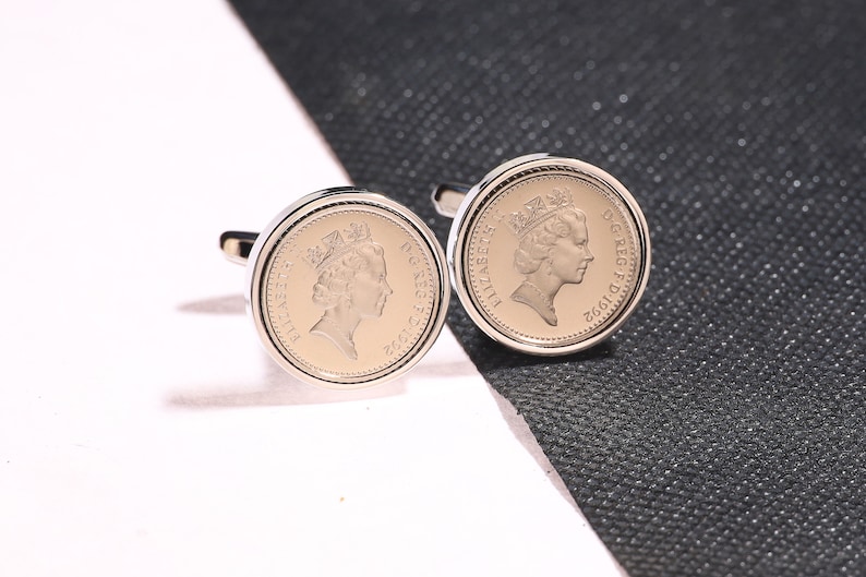 five pence coin cufflinks choice of date 1990-2010 VELVET POUCH image 2