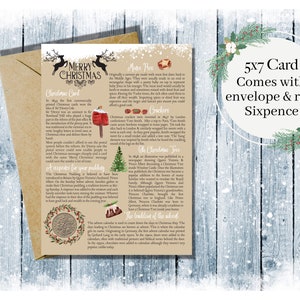Carte des traditions de Noël - avec de vrais six pence et enveloppe Kraft - Carte de Noël - Neutre