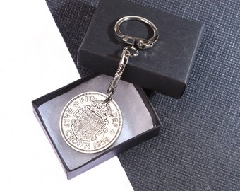 1959 65th birthday Half Crown coin keyring- pre decimal