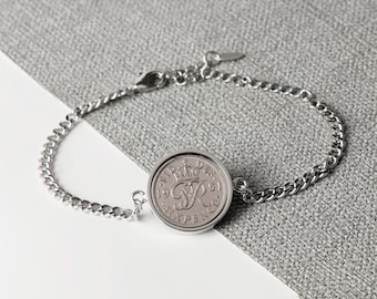 Bransoletka łańcuszkowa Sixpence z 1951 r. – 75. urodziny – prezent dla niej