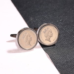 five pence coin cufflinks choice of date 1990-2010 VELVET POUCH image 6