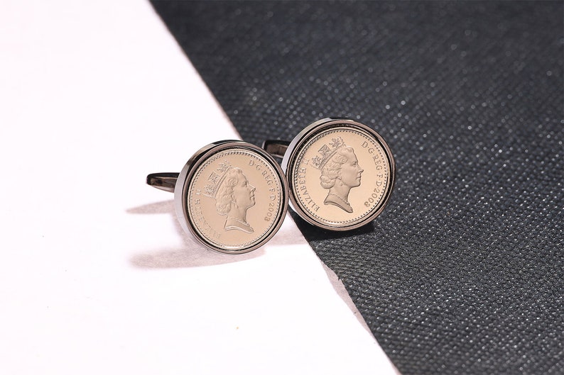 five pence coin cufflinks choice of date 1990-2010 VELVET POUCH image 6