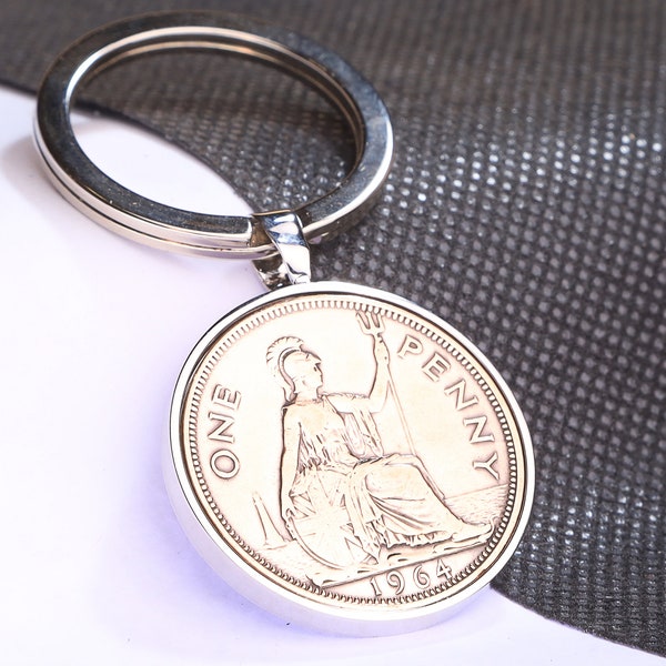 60th Birthday Gift 1964 Old Penny Coin Keyring