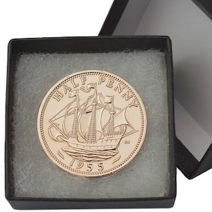 70th Birthday gift 1955  Polished Halfpenny Coin  - Perfect for Birthday