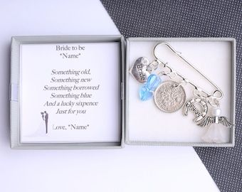 Lucky sixpence bridal pin with gift box Good Luck Charm kilt pin brooch