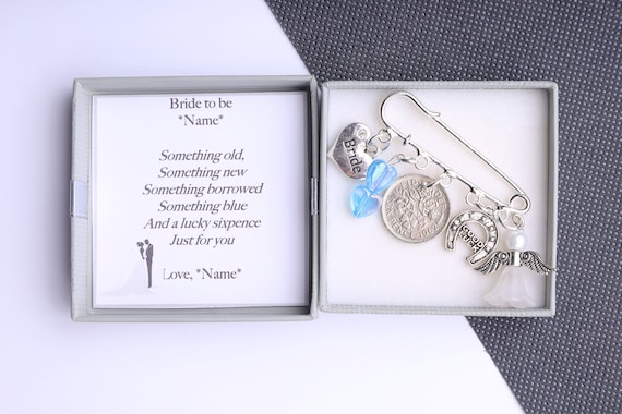Gift Wedding dress Bride Bride Charm Horse shoe Lucky Sixpence and Poem
