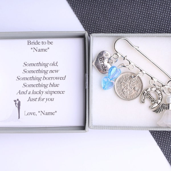 Lucky sixpence bruidsspeld met geschenkdoos Good Luck Charm kiltspeldbroche