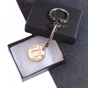 1946 80th birthday  farthing coin keyring- pre decimal