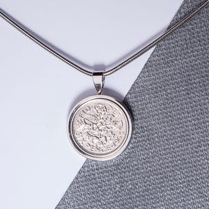 1965 60th birthday Lucky sixpence coin pendant necklace - choose your metal colour and box colour