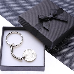 65th birthday gift 1960 Lucky Sixpence Coin Keyring - drilled