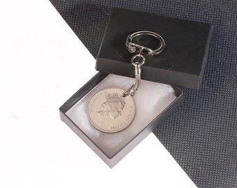 1981 45e anniversaire OLD 10 pence pièce de monnaie forée porte-clés