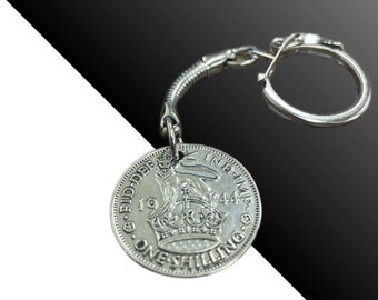 1944 80th birthday One Shilling coin keyring- pre decimal - Scottish and English