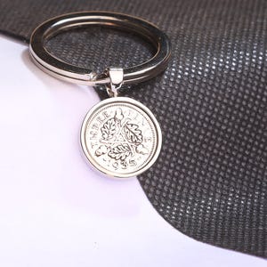 1935 90th birthday Lucky silver threepence coin keyring